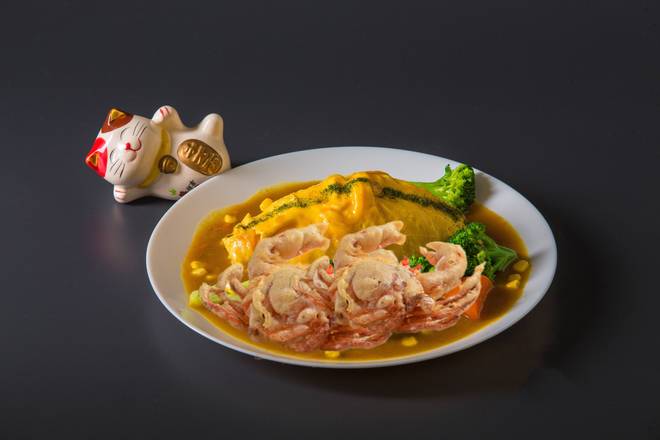 Fried Soft Shell Crab Tornado Curry Omurice 软壳蟹旋风咖喱蛋包饭